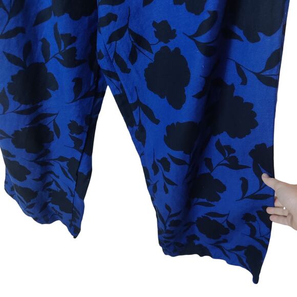 Kate Spade x Target Linen Blend One Shoulder Floral Jumpsuit Blue Black 10 - Picture 9 of 16